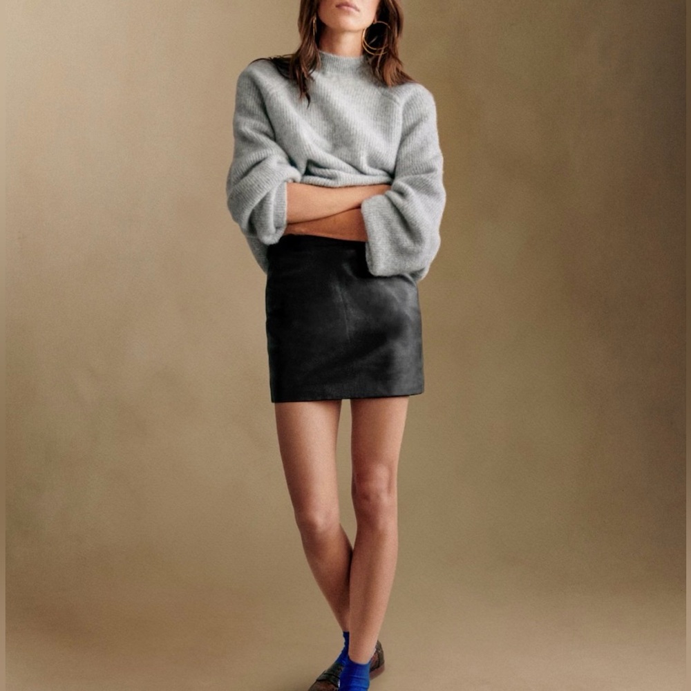 Sézane Black Leather Mini Skirt